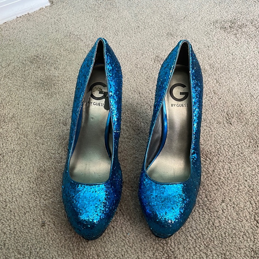 Blue glitter heels